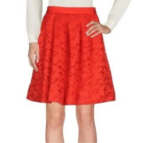 Sandro Mid-length Lace Skirt Red Sz 2 - Picture 2 of 13